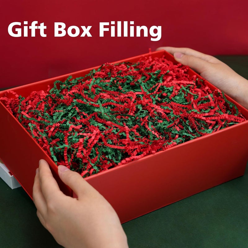 ROSYJUNE 1/2LB Christmas Crinkle Cut Paper Shred Filler, Red and Green Shredded Paper for Gift Baskets Boxes Filling, Christmas Birthday Holiday Decoration - Image 3